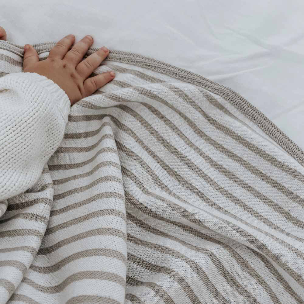 JERSEY COTTON SWADDLE WRAP - GREIGE PINSTRIPE