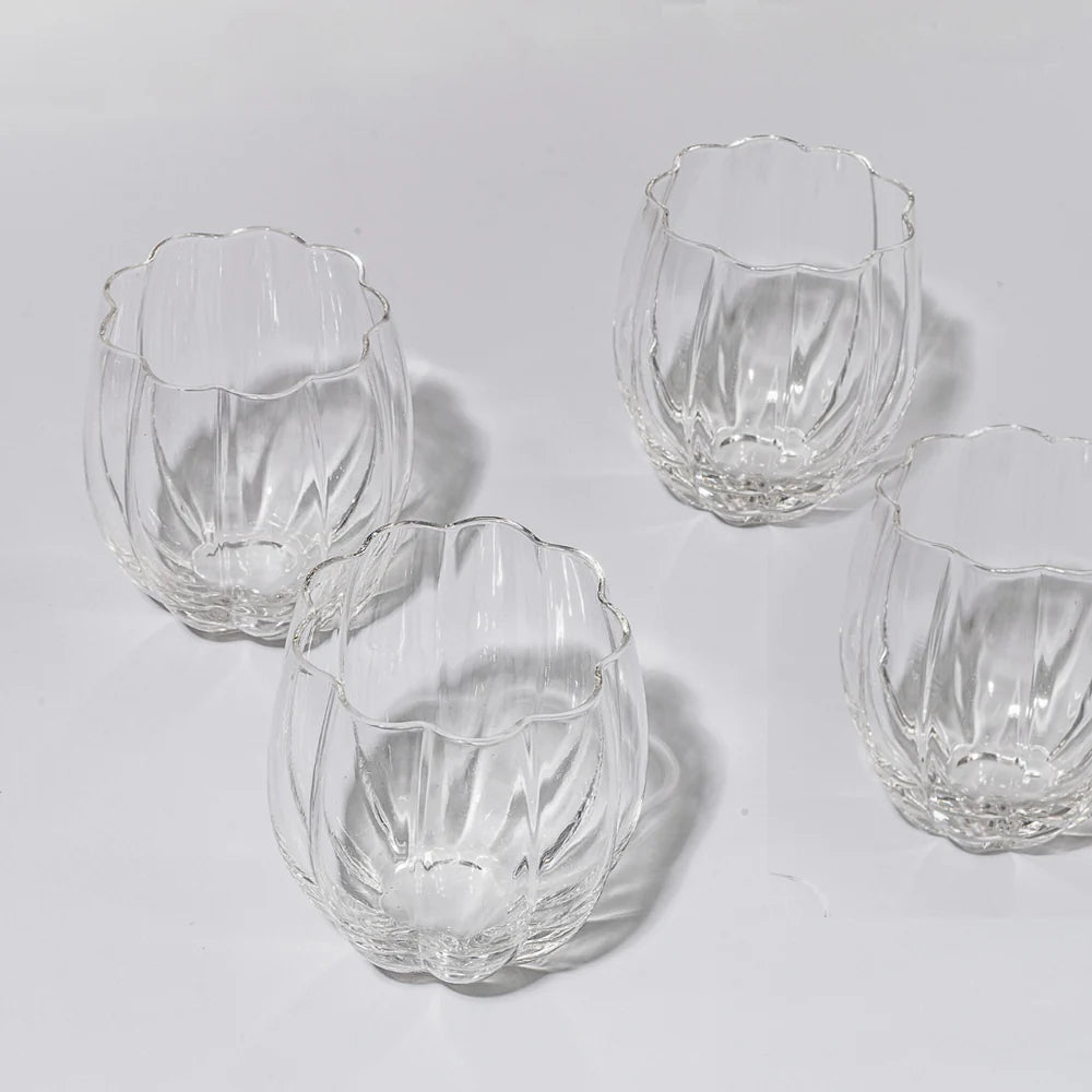 PETAL STEMLESS GLASS- CLEAR- SET OF 4