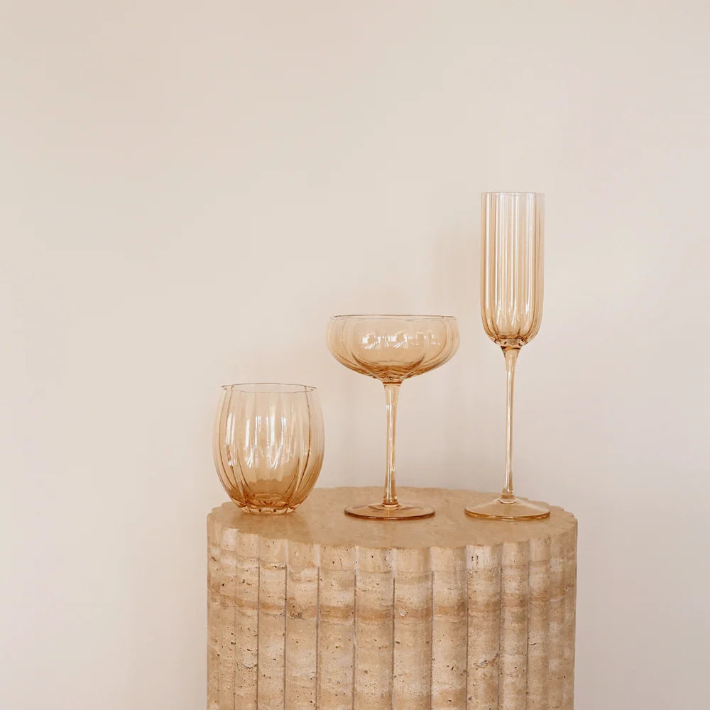 PETAL STEMLESS GLASS - LIGHT AMBER - SET OF 4