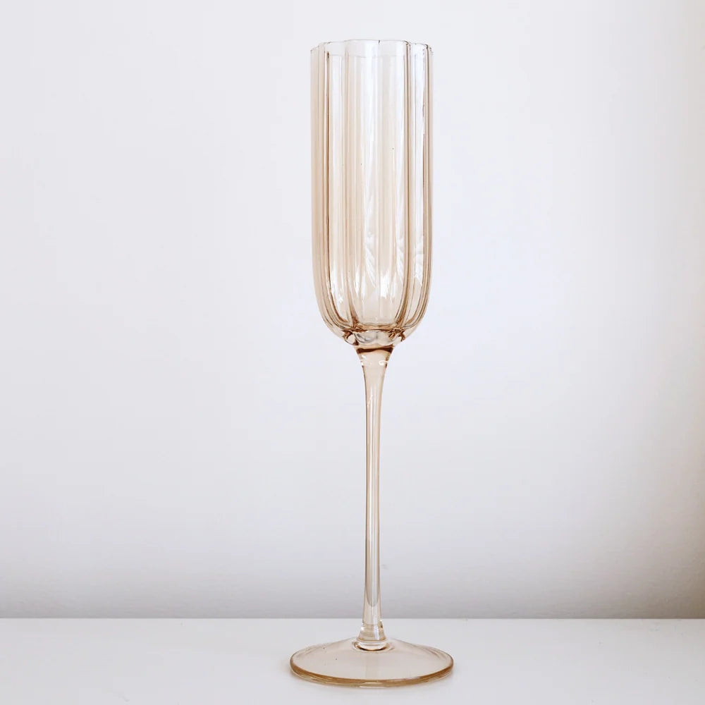 PETAL CHAMPAGNE FLUTE - LIGHT AMBER - SET OF 4