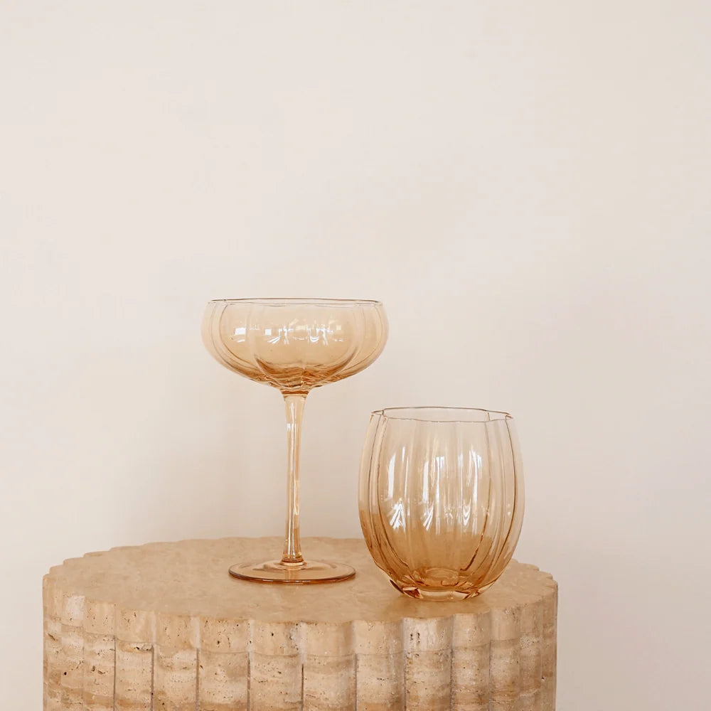 PETAL STEMLESS GLASS - LIGHT AMBER - SET OF 4