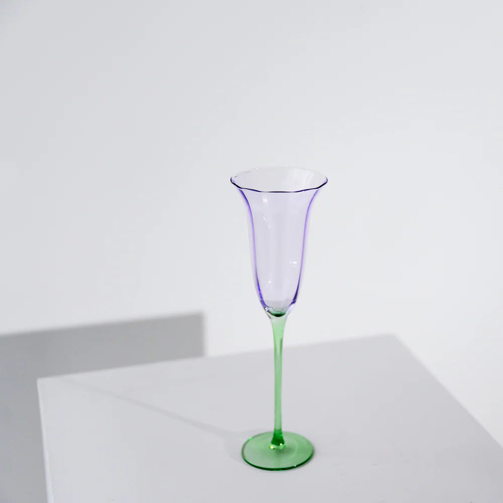 FLEUR CHAMPAGNE FLUTE - SET OF 4 - GREEN/LILAC