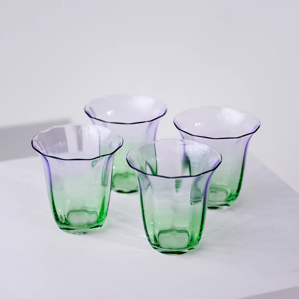 FLEUR STEMLESS GLASS - SET OF 4 - GREEN/LILAC