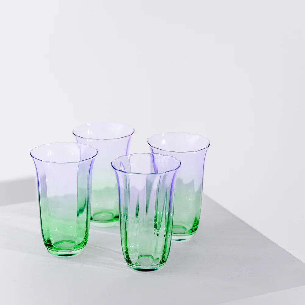 FLEUR HIGHBALL GLASSES - SET OF 4 - GREEN/LILAC