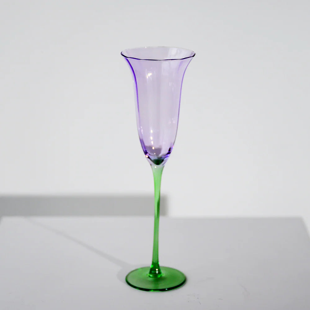 FLEUR CHAMPAGNE FLUTE - SET OF 4 - GREEN/LILAC