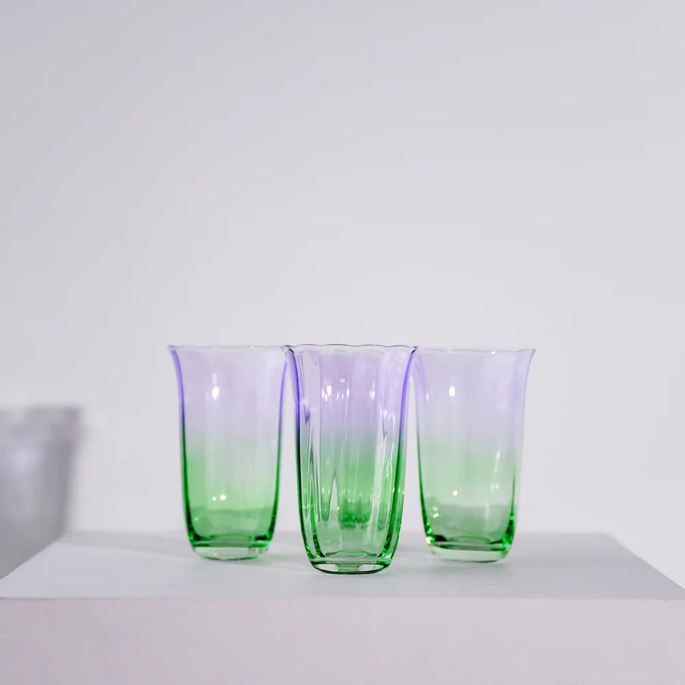 FLEUR HIGHBALL GLASSES - SET OF 4 - GREEN/LILAC