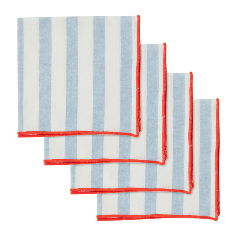 LUNA COTTON NAPKINS - SKY/RED - Set of 4