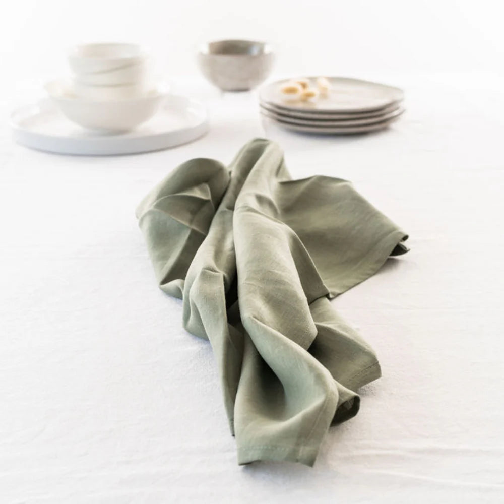 100% FRENCH LINEN TEA TOWEL - SET 2 - LICHEN