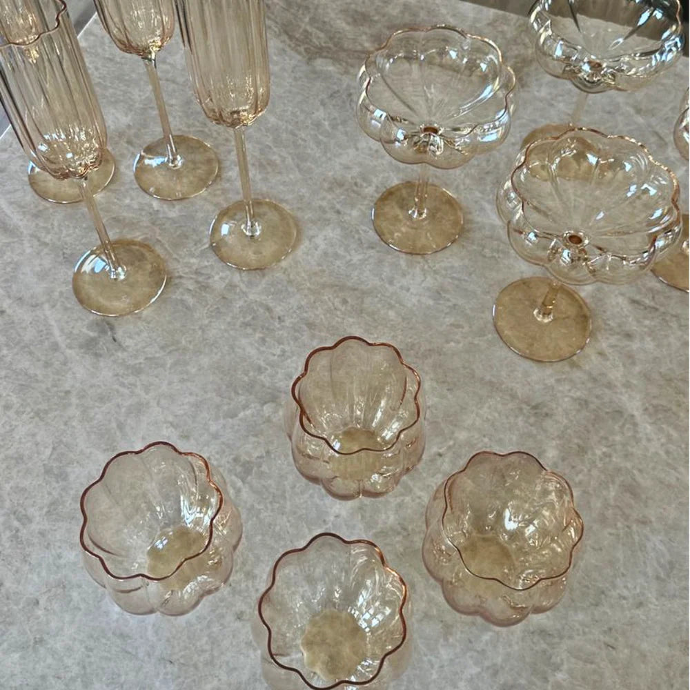 PETAL STEMLESS GLASS - LIGHT AMBER - SET OF 4