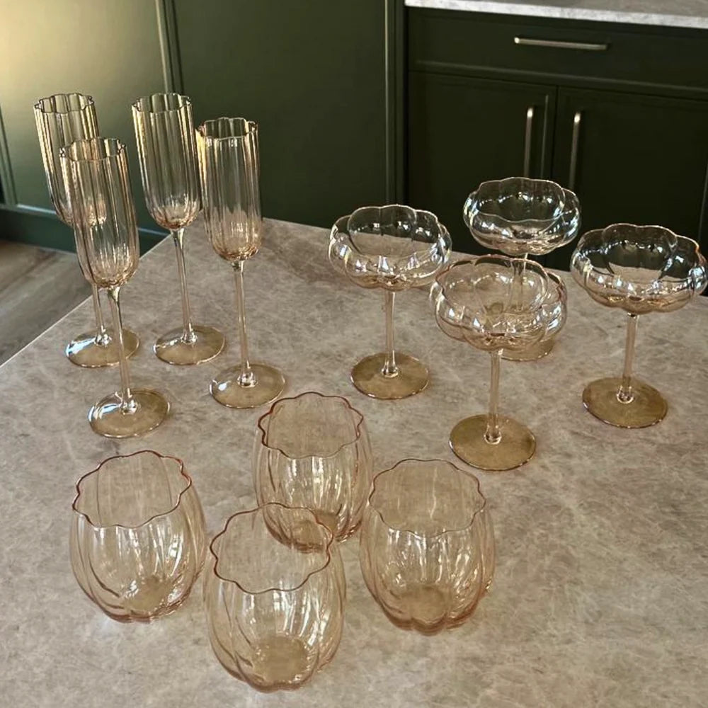 PETAL COCKTAIL GLASS - LIGHT AMBER - SET OF 4