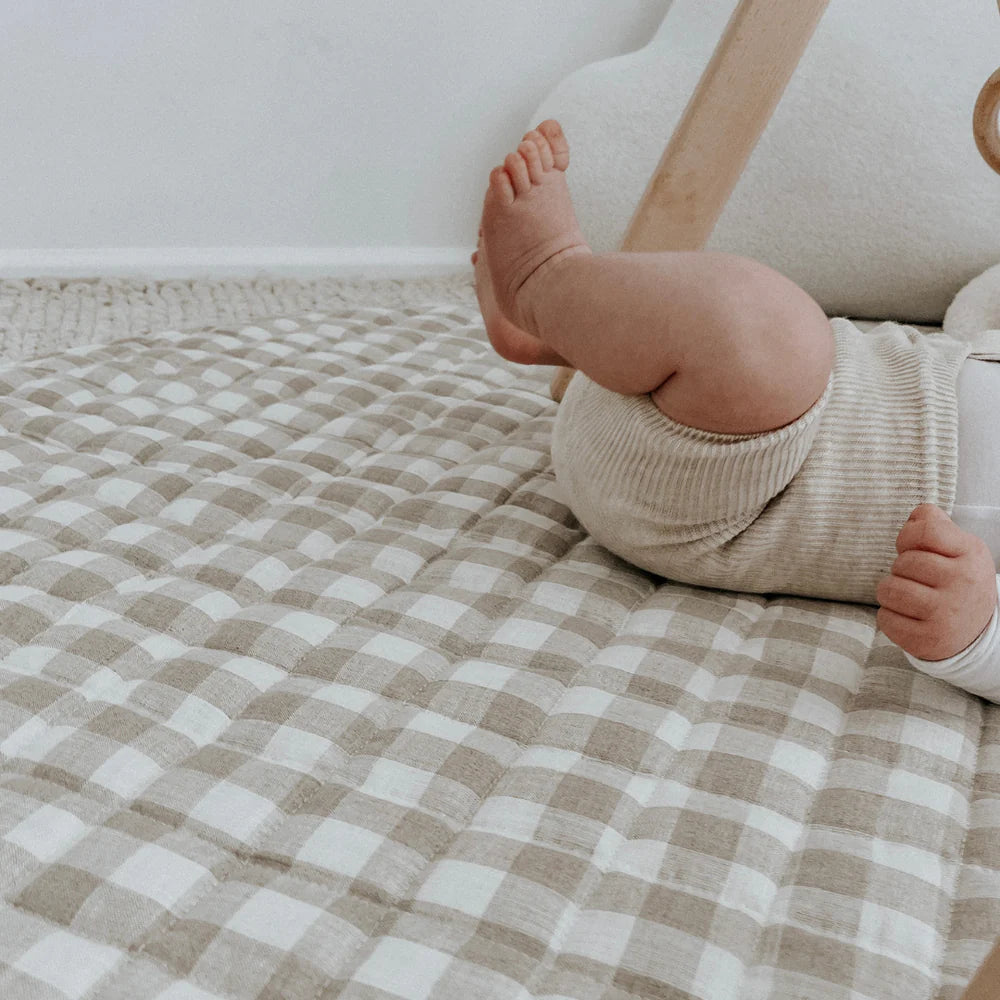 100% FRENCH FLAX LINEN PLAYMAT - NATURAL GINGHAM