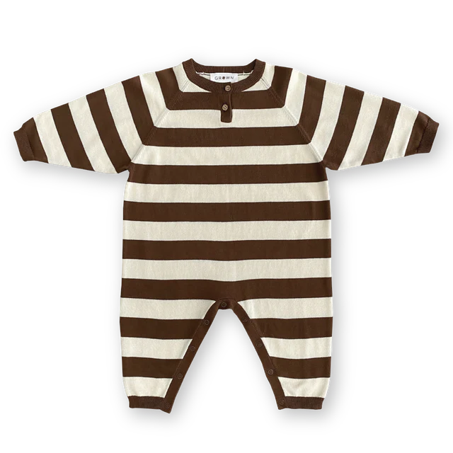 Organic Striped Essential Starsuit - Espresso/Milk