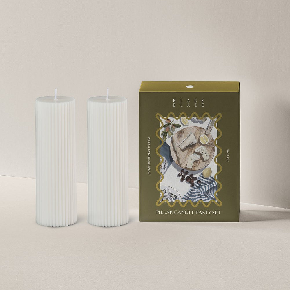 Wide Column Pillar Candle Party Set - White