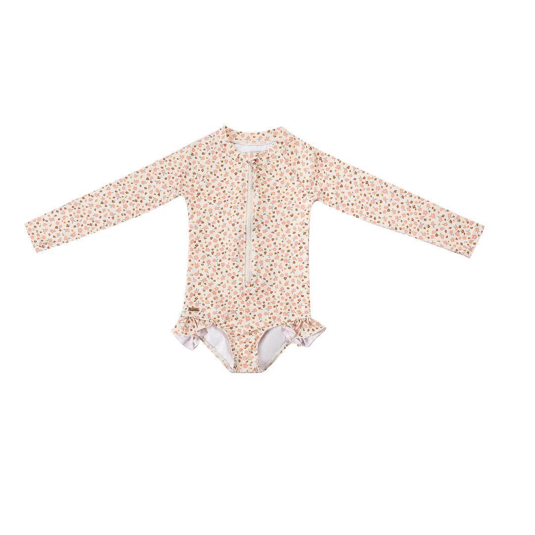 Long Sleeve Rashguard Ruffle Swimsuit - Sunset Meadow