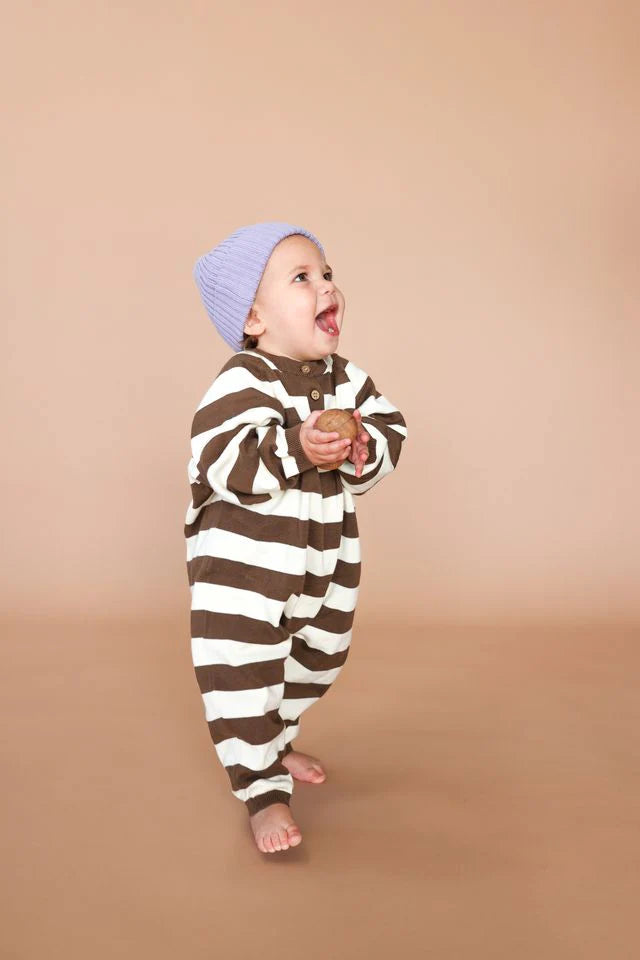 Organic Striped Essential Starsuit - Espresso/Milk