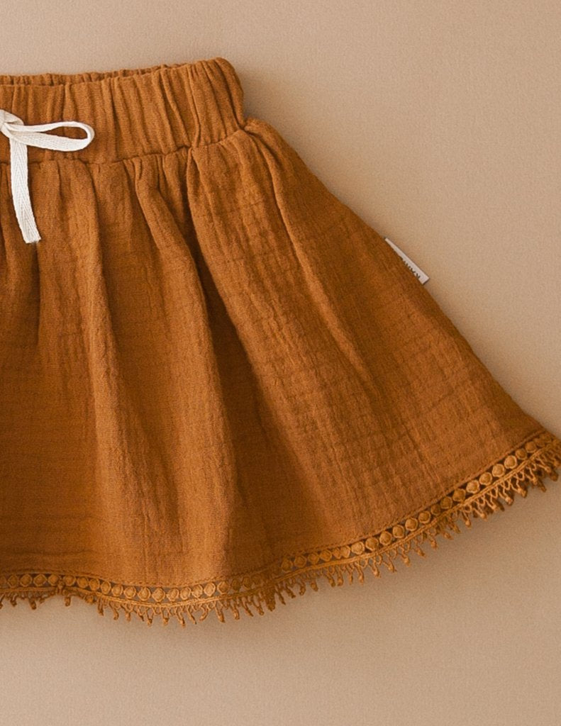 Dance And Play Muslin Skirt With Trim - Antique Gold