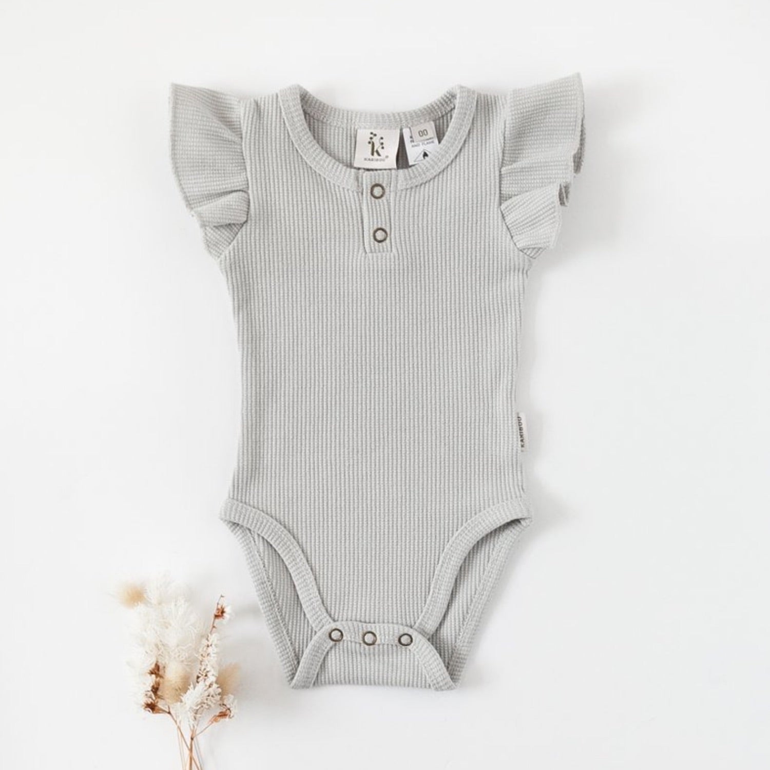 Keira Flutter Sleeve Waffle Bodysuit - Sky