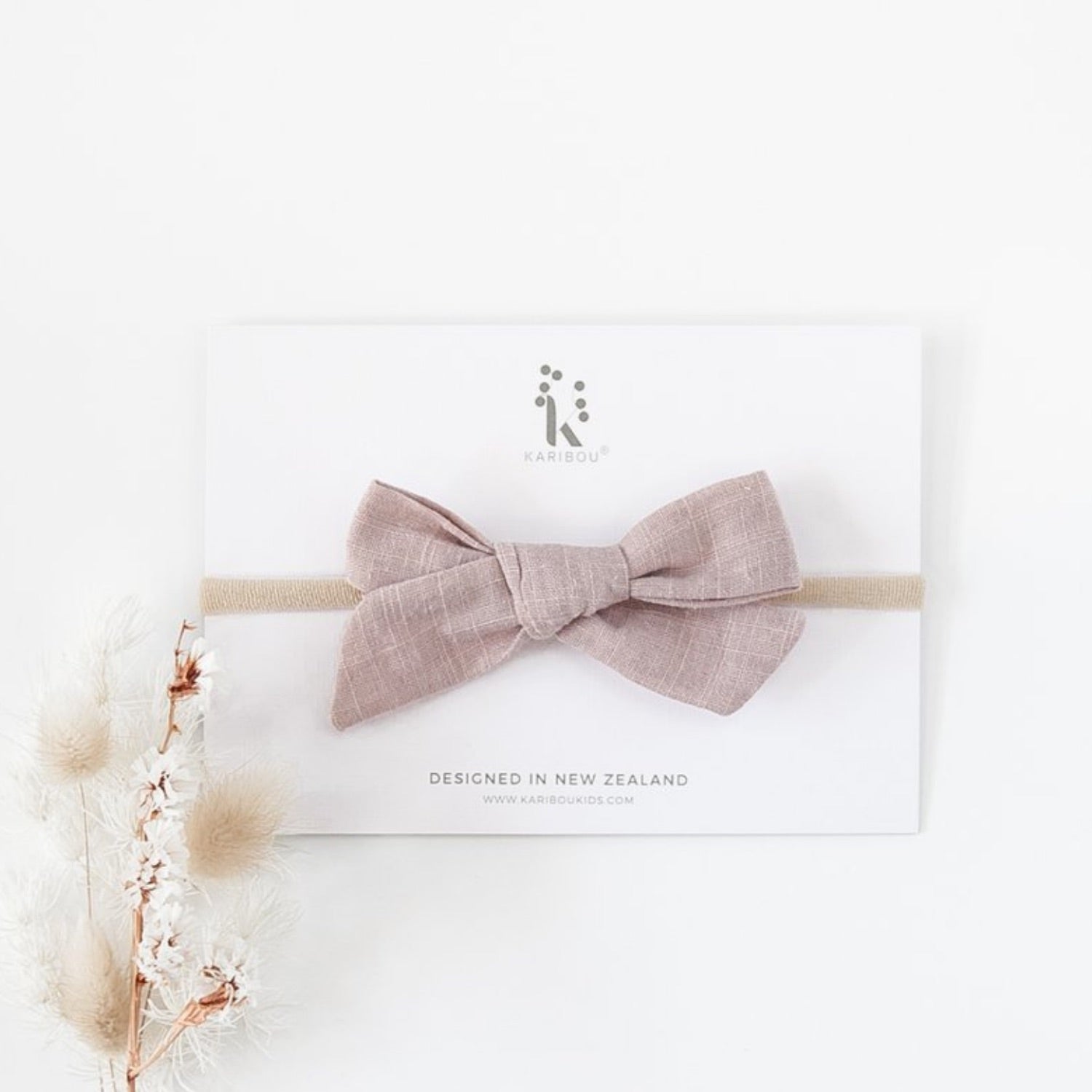 Large School Girl Linen Blend Bow Headband - Dusty Rose