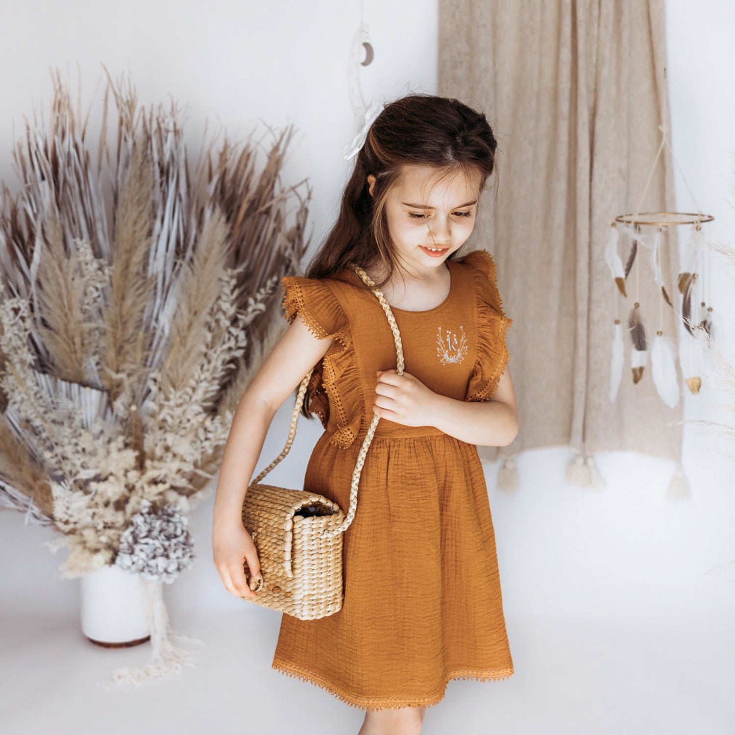 Little Angel Cotton And Lace Dress - Antique Gold