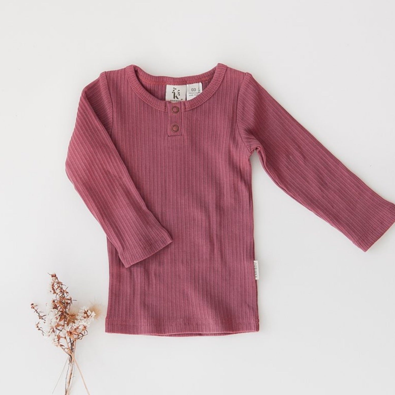 Willow Long Sleeve Henley Cotton Top - Garden Rose